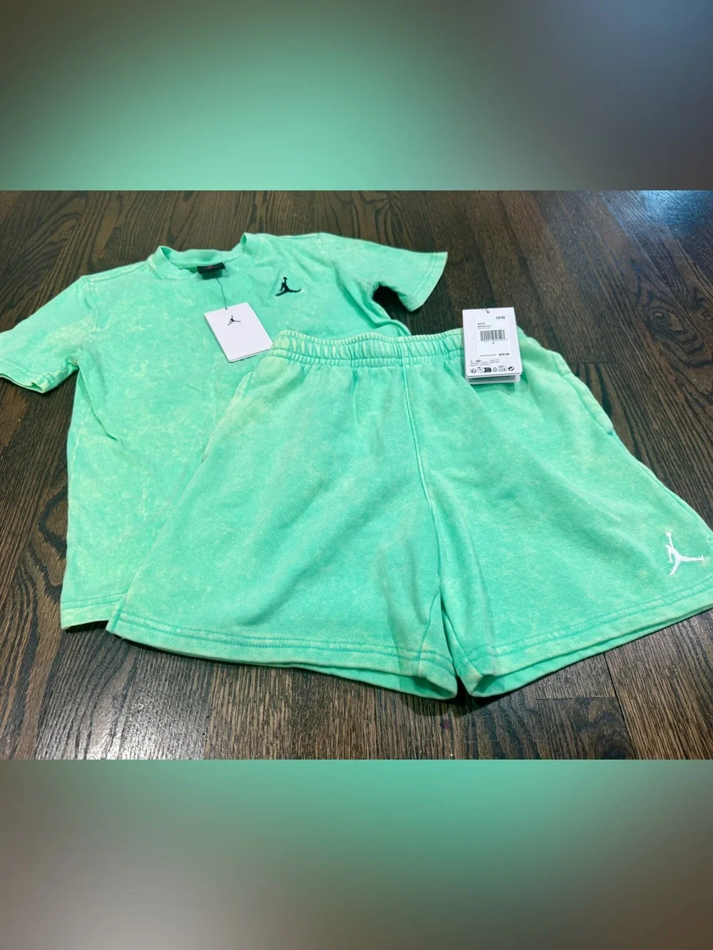 NEW Jordan Acid Wash Green Glow Active Wear Set Outfit Cotton (8)